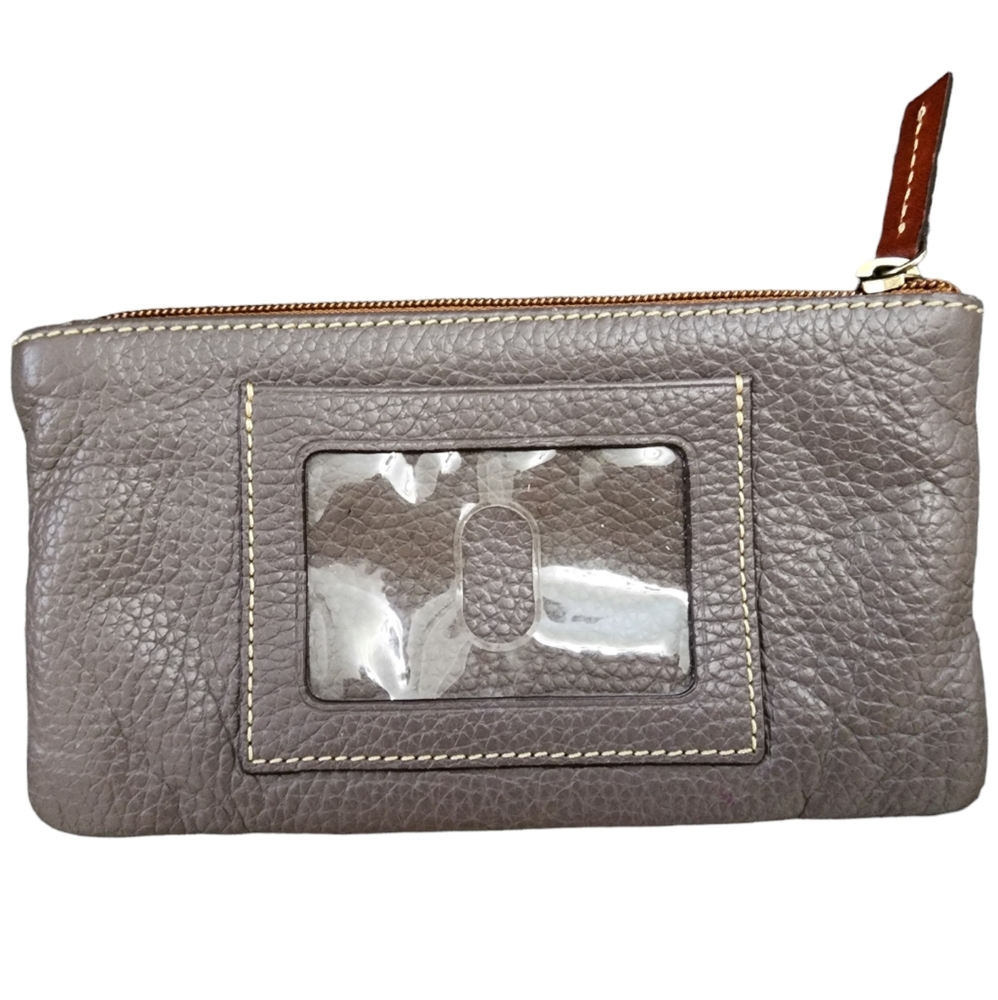Dooney & Bourke Gray Pebbled Leather Zip Pouch Wallet / purse with Photo ID slot - Picture 2 of 3